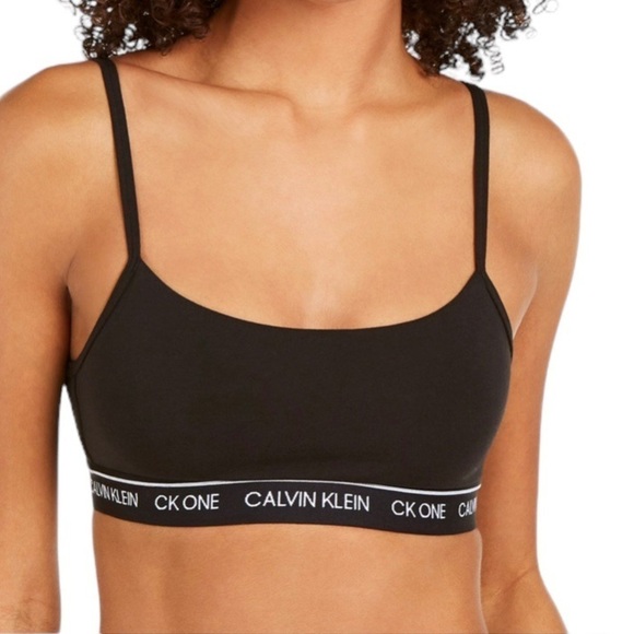 Calvin Klein CK One Bralette Unlined Cotton Blend Black White XS New - Picture 2 of 8